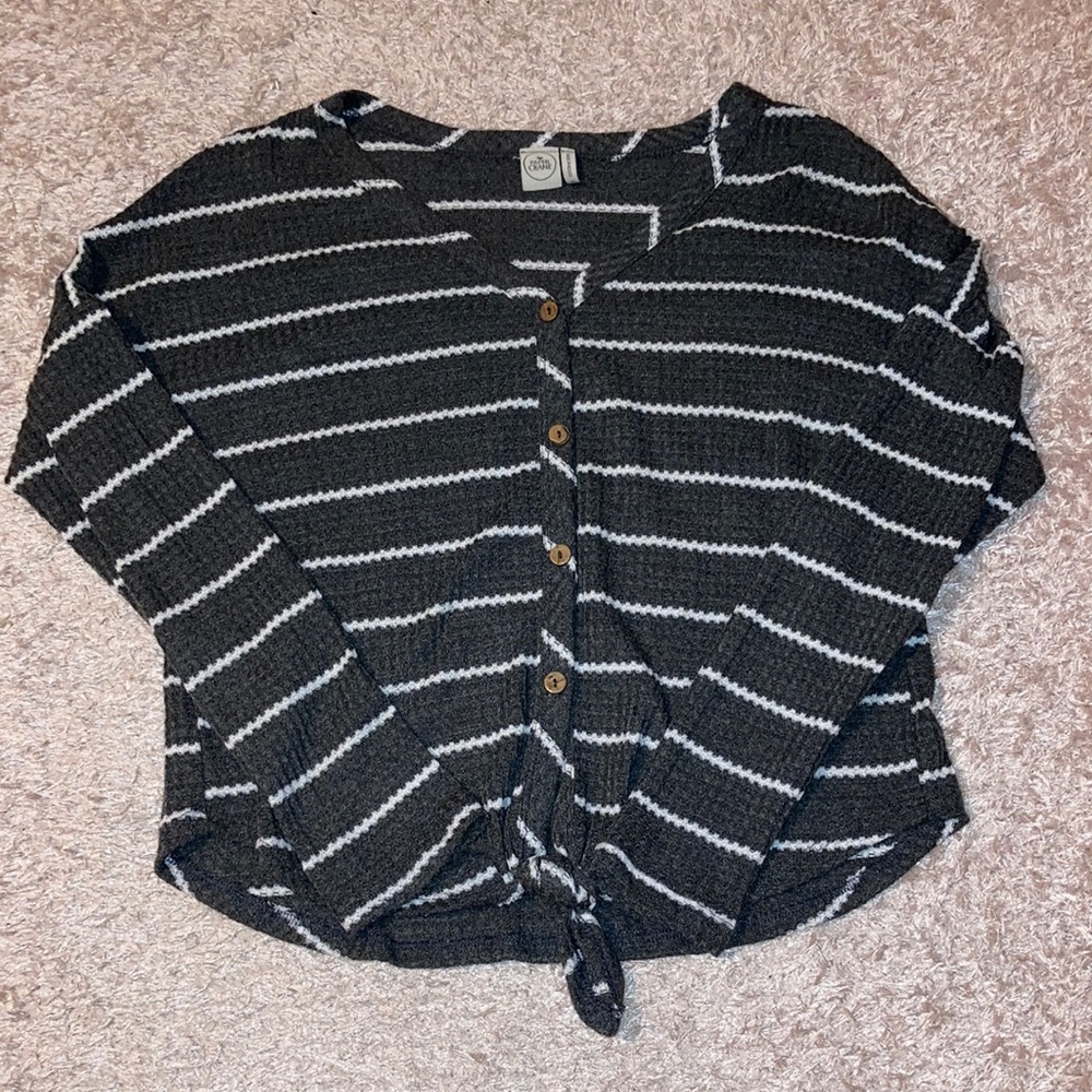 Gray and White Striped Top
